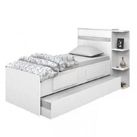 Cama Solteiro Multifuncional com Baú, 2 Gavetas e Auxiliar - 100% Madeira Maciça Branca [Jade Premium]