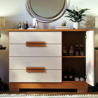 Cômoda Sapateira Bréscia 4 Gavetas e 1 Porta - 100% MDF Branco [Tampo Espaçoso]