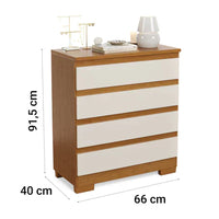Cômoda Imperial 4 Gavetas Compacta - Branco/Nature Off White [Acabamento Premium]